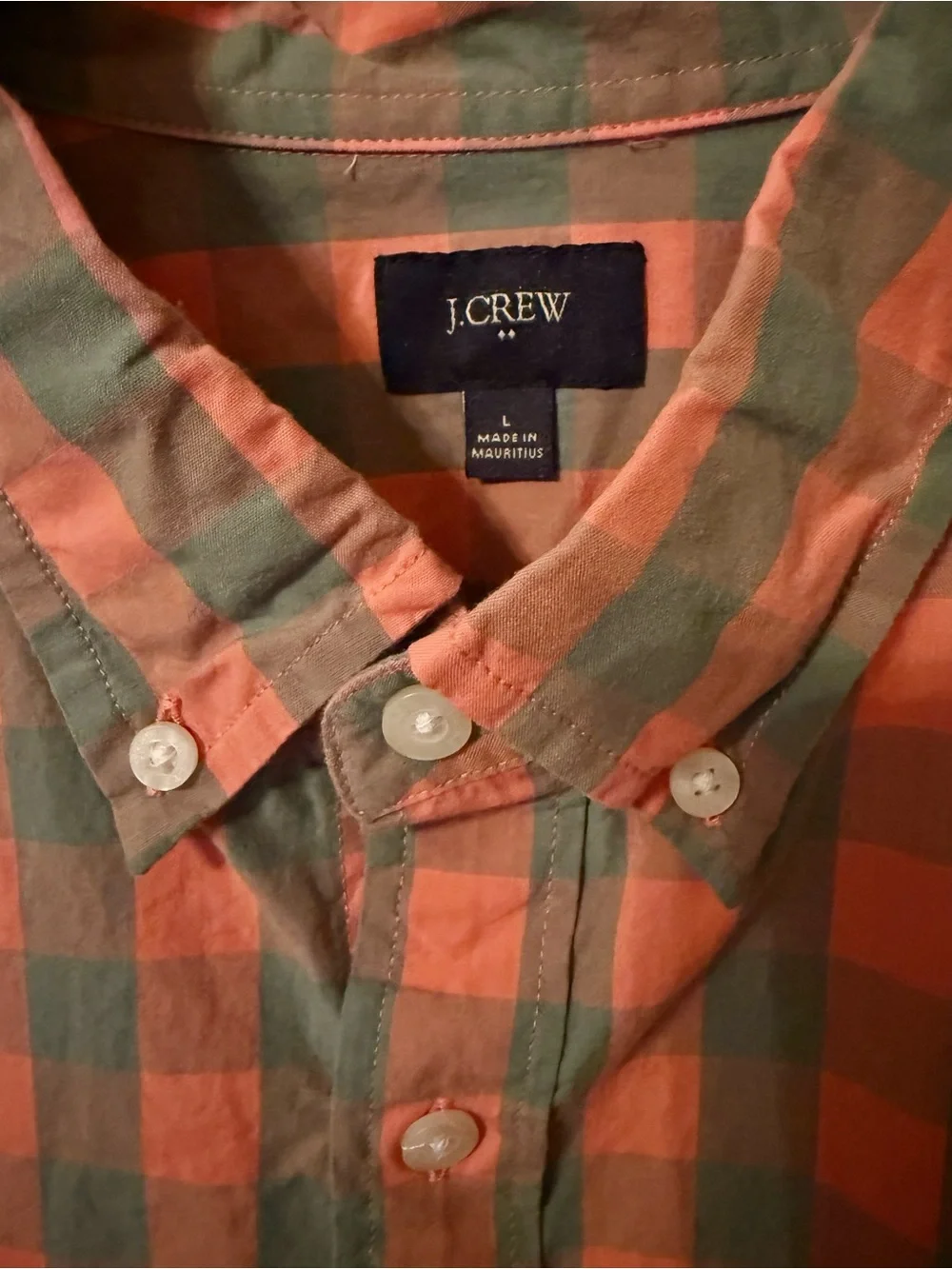 J. Crew Orange/Red and Gray Gingham Button-Down Shirt L